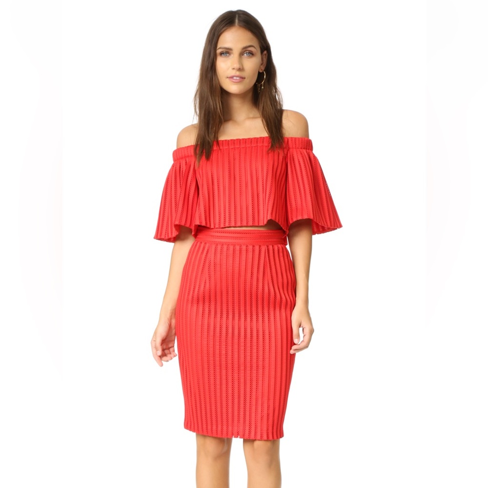 Black Halo Red Off-Shoulder Two-Piece Midi Dress